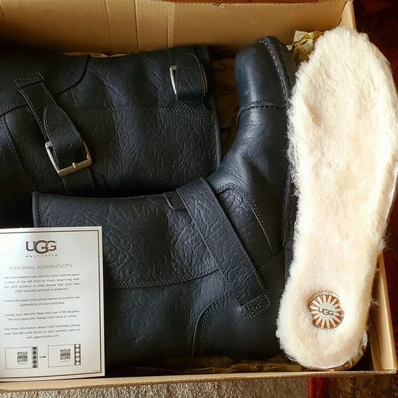 UGG Black Leather BOOTS Mens Size 11 NEW IN BOX - Picture 5 of 9